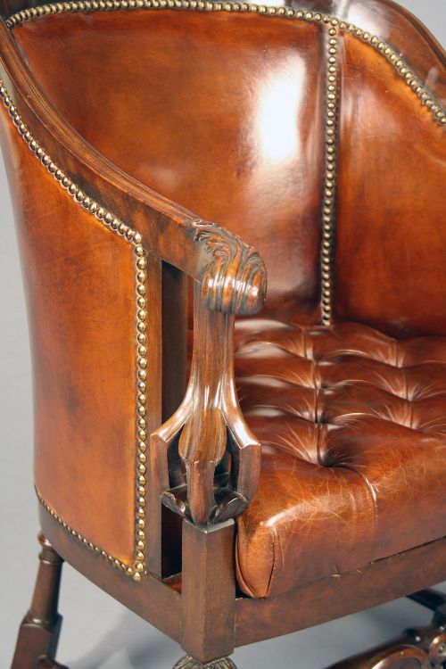fig 3. Quality Antique Leather Tub Desk Chair
