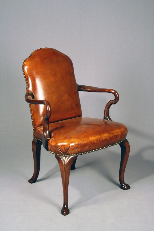 Antique Walnut Leather Armchair