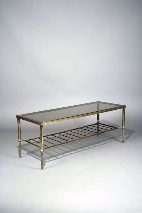 French Brass Two Tier Coffee Table with Glass Top