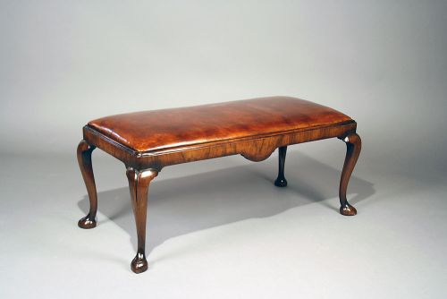 Antique Walnut Duet Stool with Leather Upholstery