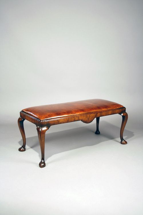 fig 1. Antique Walnut Duet Stool With Leather Upholstery