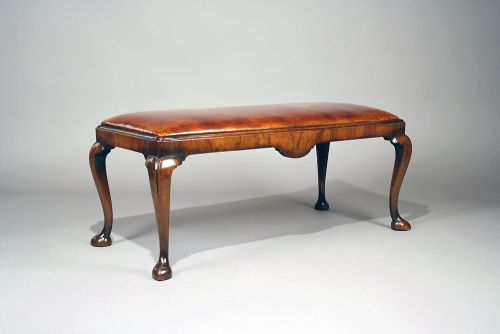 fig 2. Antique Walnut Duet Stool With Leather Upholstery