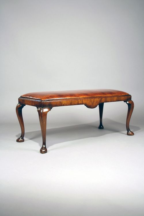 fig 3. Antique Walnut Duet Stool With Leather Upholstery
