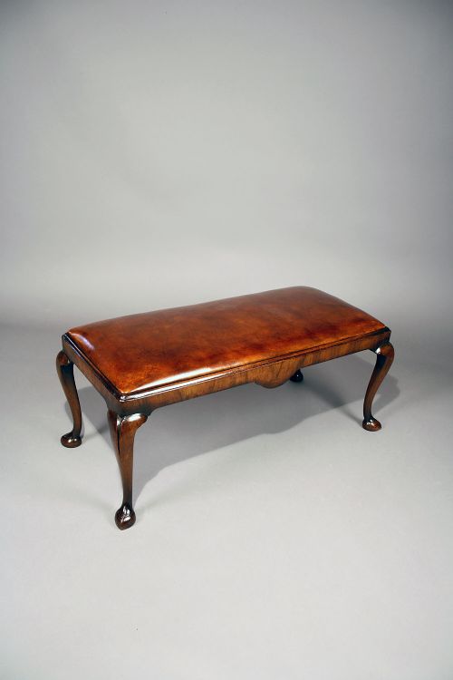 fig 8. Antique Walnut Duet Stool With Leather Upholstery