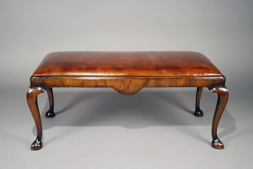 fig 9. Antique Walnut Duet Stool With Leather Upholstery