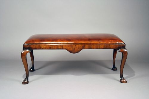 fig 10. Antique Walnut Duet Stool With Leather Upholstery