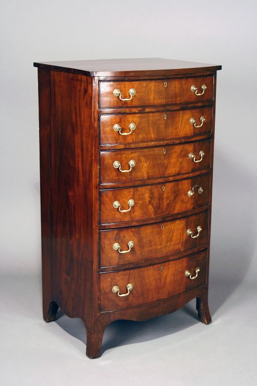 Antique Mahogany Tall Bow Chest of Drawers