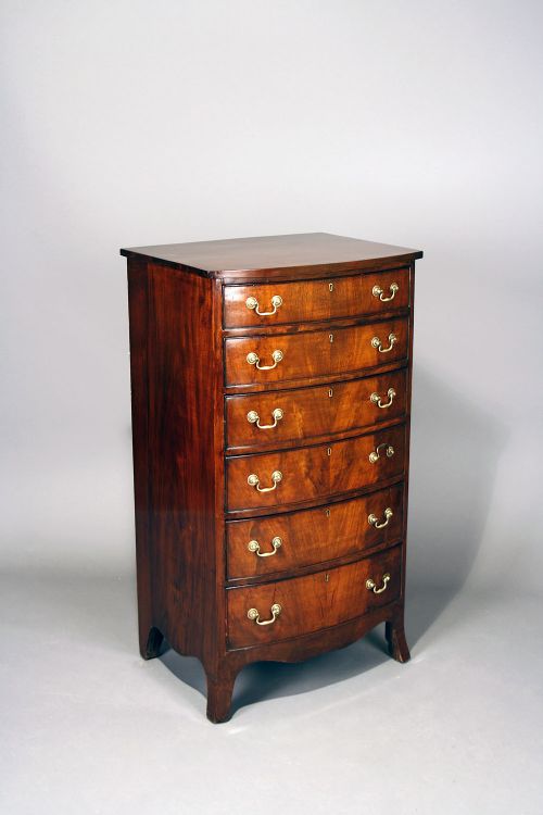 fig 1. Antique Mahogany Tall Bow Chest Of Drawers