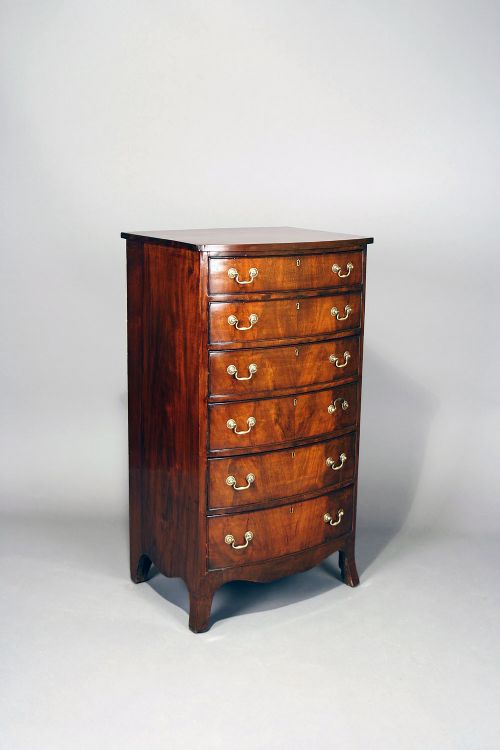 fig 2. Antique Mahogany Tall Bow Chest Of Drawers