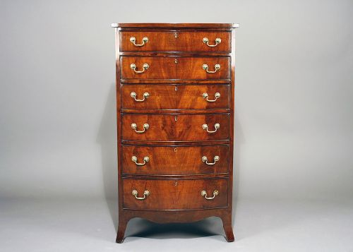 fig 9. Antique Mahogany Tall Bow Chest Of Drawers