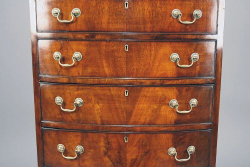fig 10. Antique Mahogany Tall Bow Chest Of Drawers