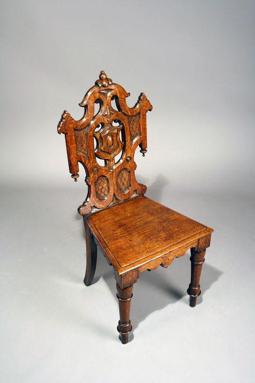 fig 5. Pair of Antique Gothic Oak Hall Chairs