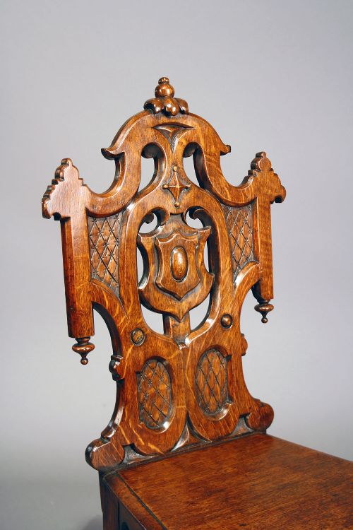 fig 6. Pair of Antique Gothic Oak Hall Chairs