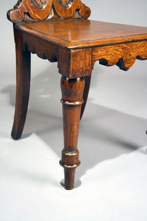 fig 7. Pair of Antique Gothic Oak Hall Chairs