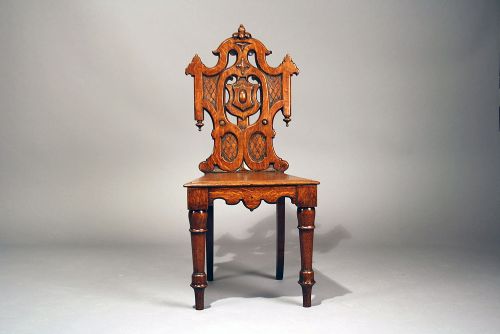 fig 8. Pair of Antique Gothic Oak Hall Chairs