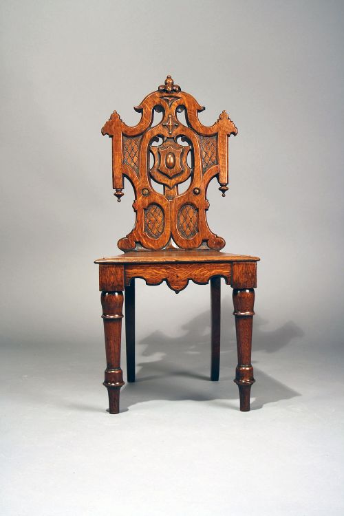 fig 9. Pair of Antique Gothic Oak Hall Chairs
