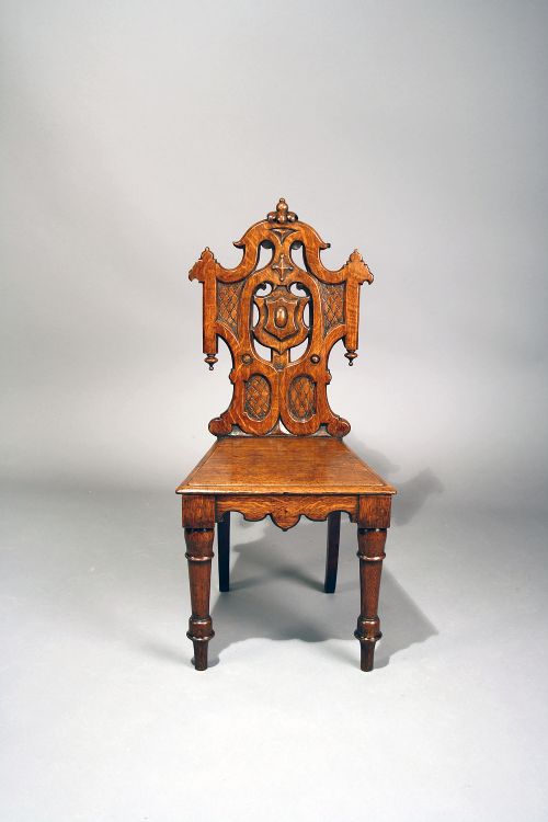 fig 10. Pair of Antique Gothic Oak Hall Chairs