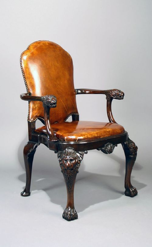 Exceptional Quality Antique Walnut Leather Chair