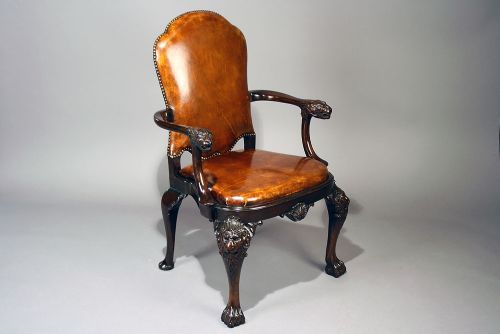 fig 1. Exceptional Quality Antique Walnut Leather Chair