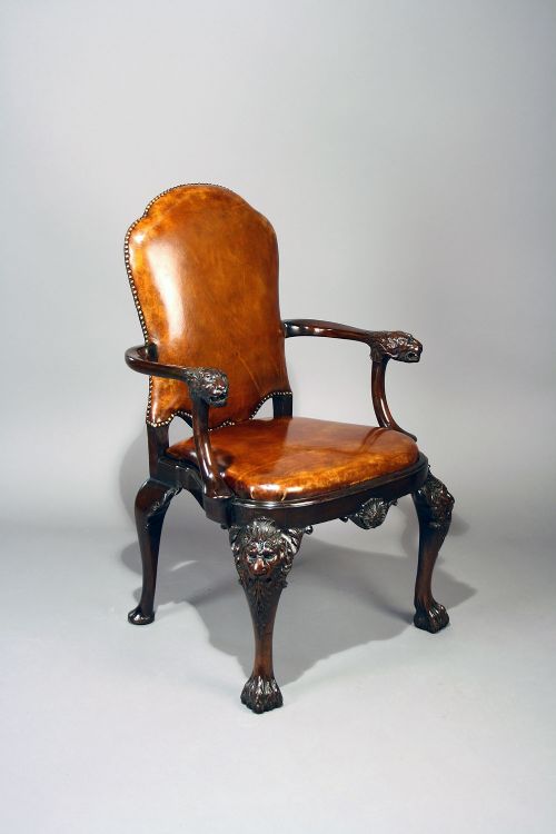 fig 2. Exceptional Quality Antique Walnut Leather Chair