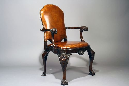 fig 3. Exceptional Quality Antique Walnut Leather Chair