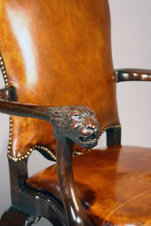 fig 4. Exceptional Quality Antique Walnut Leather Chair