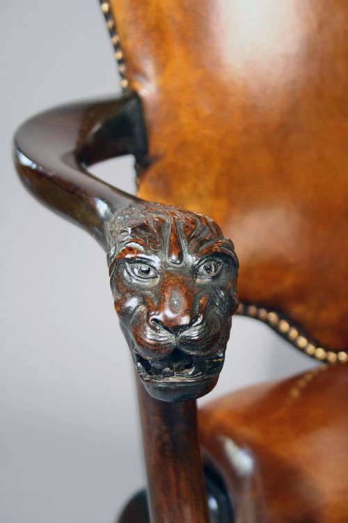 fig 5. Exceptional Quality Antique Walnut Leather Chair