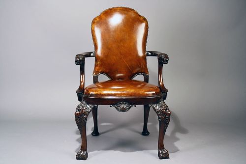 fig 9. Exceptional Quality Antique Walnut Leather Chair
