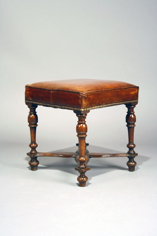 Walnut Victorian Leather Stool