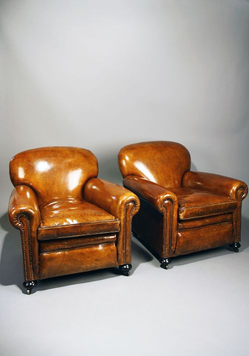 Pair of Antique Leather Armchairs