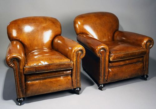 fig 1. Pair of Antique Leather Armchairs