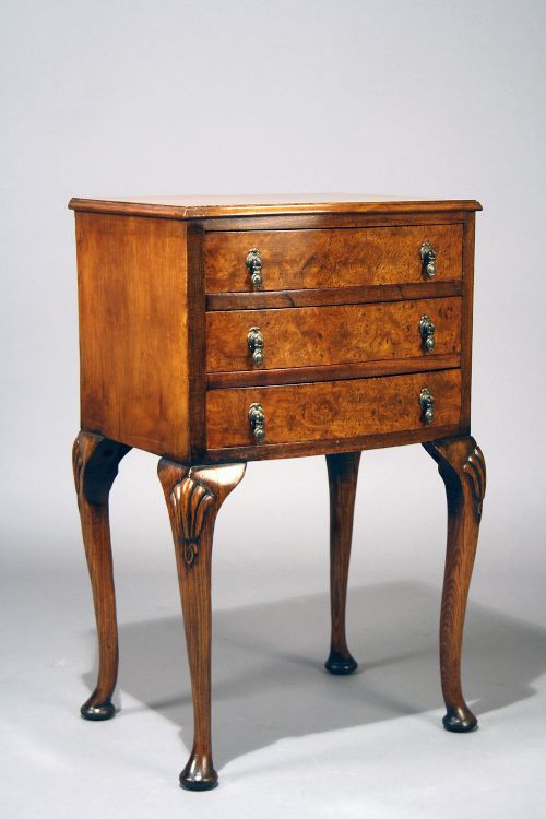 Antique Burr Walnut Bow Side Table / Chest