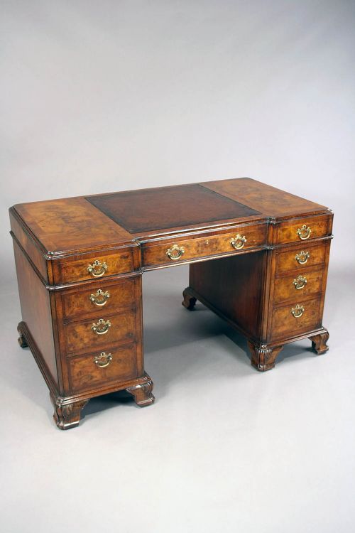 Quality Antique Burr Walnut Pedestal Desk