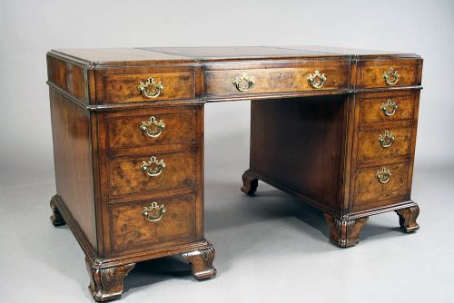 fig 1. Quality Antique Burr Walnut Pedestal Desk