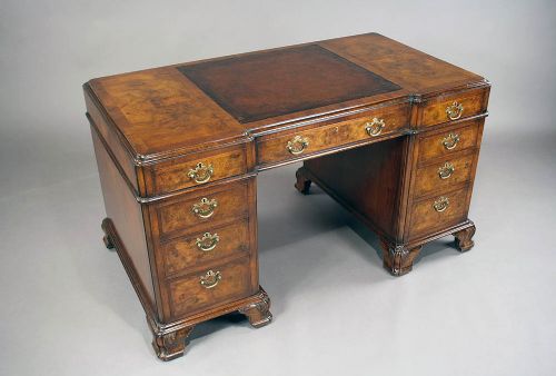 fig 4. Quality Antique Burr Walnut Pedestal Desk