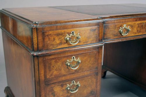 fig 3. Quality Antique Burr Walnut Pedestal Desk