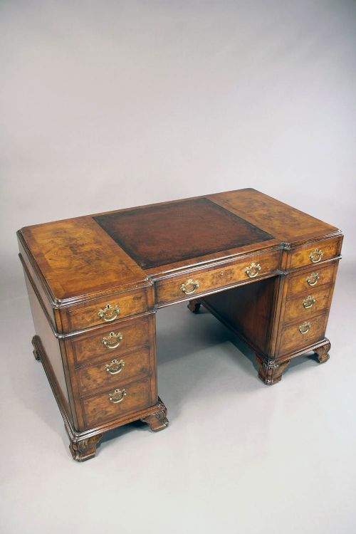fig 6. Quality Antique Burr Walnut Pedestal Desk
