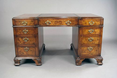 fig 7. Quality Antique Burr Walnut Pedestal Desk