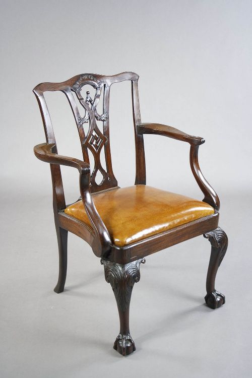 Georgian Mahogany Desk Chair Leather Squab