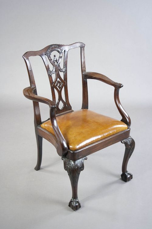 fig 1. Georgian Mahogany Desk Chair Leather Squab
