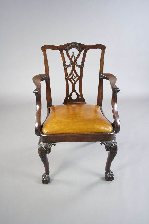 fig 7. Georgian Mahogany Desk Chair Leather Squab
