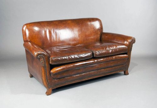 fig 1. Antique Shaped Walnut Leather Sofa