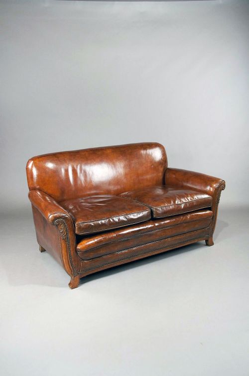 fig 2. Antique Shaped Walnut Leather Sofa