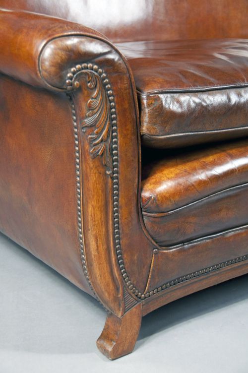 fig 4. Antique Shaped Walnut Leather Sofa
