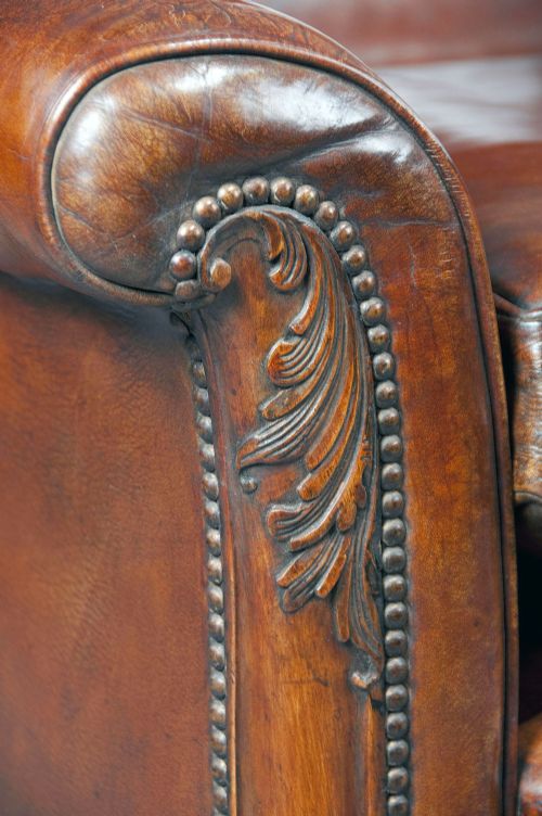 fig 5. Antique Shaped Walnut Leather Sofa