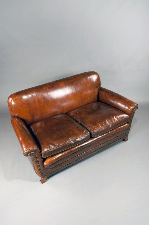 fig 6. Antique Shaped Walnut Leather Sofa