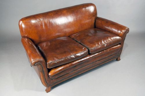 fig 7. Antique Shaped Walnut Leather Sofa