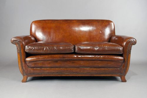 fig 8. Antique Shaped Walnut Leather Sofa