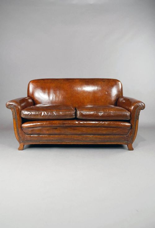 fig 9. Antique Shaped Walnut Leather Sofa