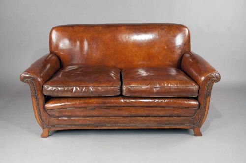 fig 10. Antique Shaped Walnut Leather Sofa